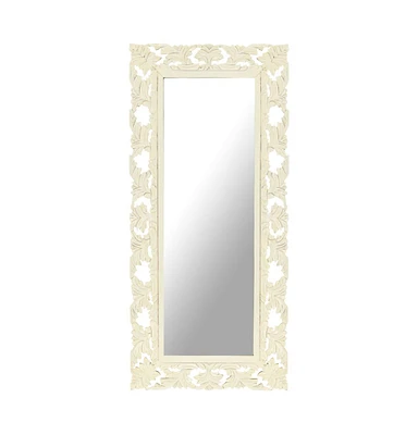 vidaXL Hand Carved Mirror White 43.3"x19.7" Solid Mango Wood