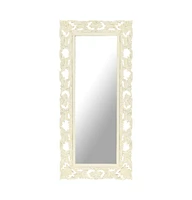 vidaXL Hand Carved Mirror White 43.3"x19.7" Solid Mango Wood