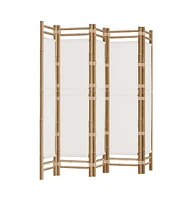 vidaXL Folding 5-Panel Room Divider 78.7" Bamboo and Canvas