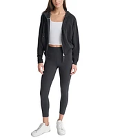 Dkny Women's Embroidered-Logo Cropped Zip-Front Fleece Hoodie