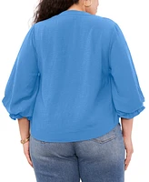 Vince Camuto Plus Split-Neck 3/4-Sleeve Blouse