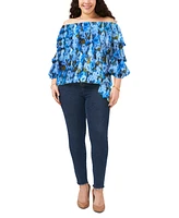 Vince Camuto Plus Printed Bubble-Sleeve Top