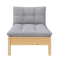 vidaXL Patio Middle Sofa with Gray Cushions Solid Pinewood