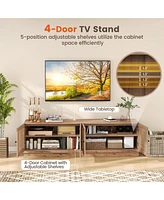 Sugift Farmhouse Tv Stand for TVs up to 75 Inches with 2 Cabinets-Oak