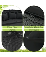 Sugift Clamshell Patio Round Daybed Wicker with Retractable Canopy and Pillows