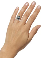 Cultured Tahitian Pearl (13mm) & Diamond (1/3 ct. t.w.) Swirl Statement Ring in 14k White Gold