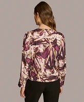 Donna Karan New York Women's Printed Faux-Wrap Satin Blouse