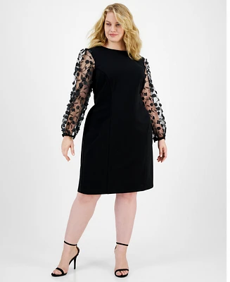 Connected Plus Floral-Applique Sheath Dress