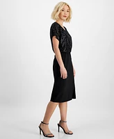 Connected Petite Sequin Boat-Neck Dolman-Sleeve Dress