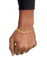 Italian Silver Men's Textured Mixed Mariner Link Chain Bracelet 14k Gold-Plated Sterling