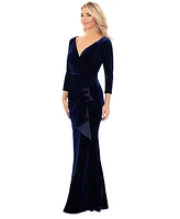 Xscape Petite Ruffled Long-Sleeve Velvet Gown