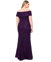 Xscape Plus Embellished Lace Off-The-Shoulder Gown