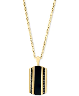 Effy Men's Onyx & Black Diamond (1/5 ct. t.w.) Dog Tag 22" Pendant Necklace in 14k Gold