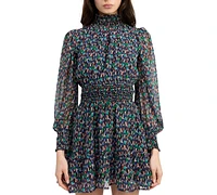 En Saison Women's Alicia Printed Smocked-Waist Mini Dress