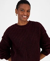 And Now This Women's Textured Waffle Knit Crewneck Sweater, Created for Macy's