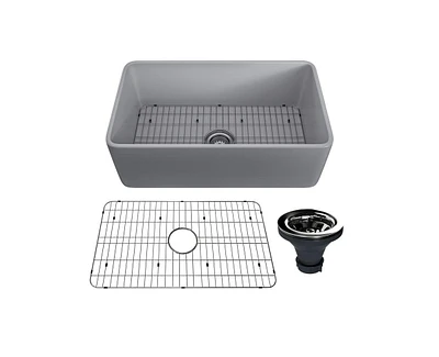 Casainc 30" Farmhouse Apron Front Fireclay Kitchen Sink With Grid and Drainer