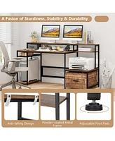 Skonyon 67 Inch Computer Desk with Monitor Stand & File Drawer-Rustic Brown