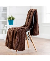 Chanasya Premium Cable Knit Embossed Faux Fur Throw Blanket