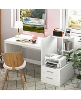 Sugift Computer Desk Home Office with Bookshelf and Drawers-White