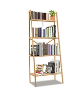 Sugift 58 Inch 4-Tier Bamboo Ladder Bookshelf-Natural