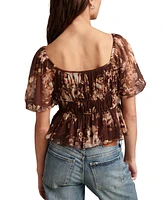 Lucky Brand Women's Floral-Mesh Date Night Top