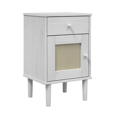 vidaXL Bedside Cabinet Senja Rattan Look White 15.7"x13.8"x25.6" Solid Wood Pine