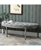 Homcom Elegant Velvet Touch Fabric Sitting Ottoman Seat with Rubberwood Legs