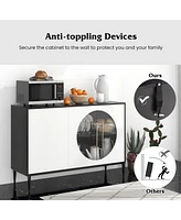 Gymax Sideboard Cabinet w/ Tempered Glass Door Elevated Metal Legs Free-standing