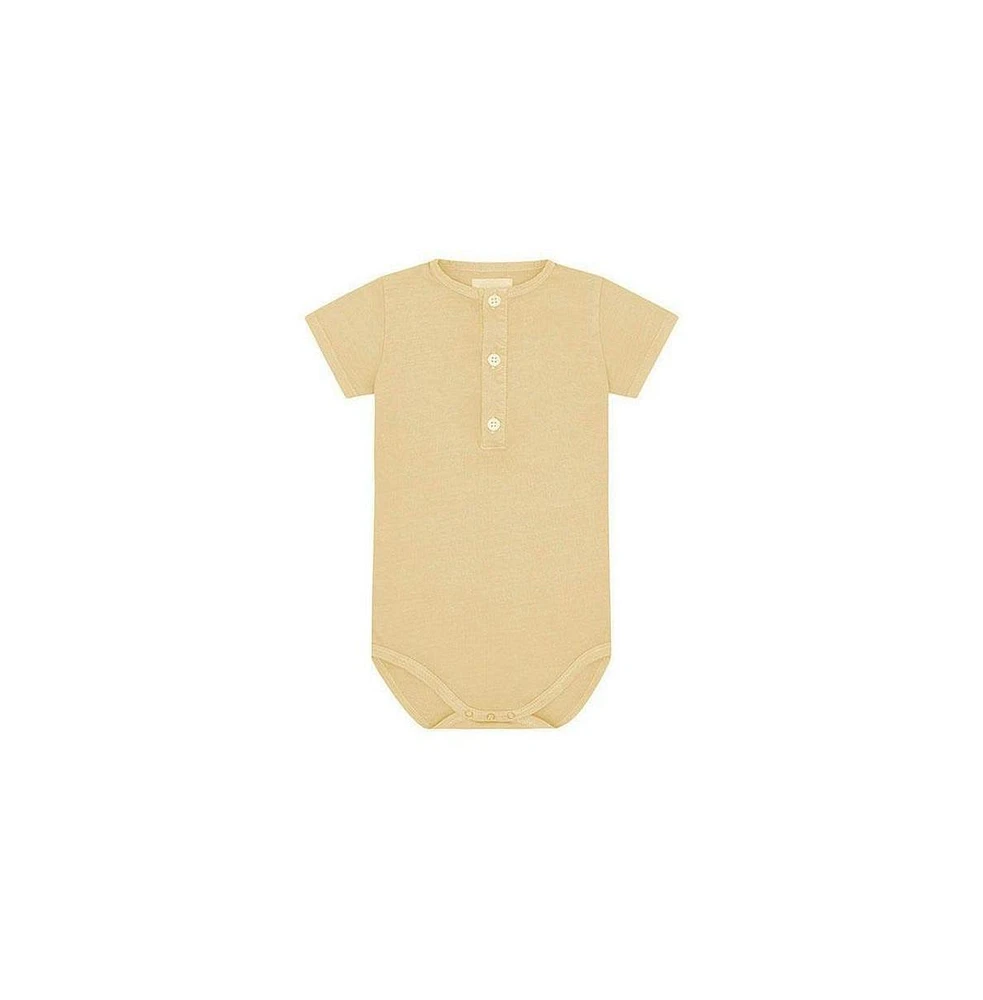 Vild House of Little Baby Ss Organic Cotton Henley Bodysuit - Sandstone