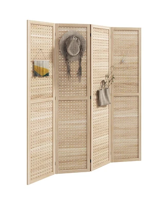 Homcom 4 Panel Room Divider w/ Hole Hooks Folding Privacy Screen, Natural