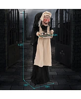 Vebreda 5.2 Feet Halloween Animated Standing Greeter Old Lady with Candy Dish