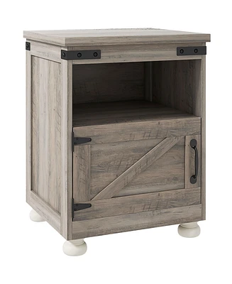 Homcom Farmhouse Side Table, End Table with Open Shelf and Cupboard, Gray