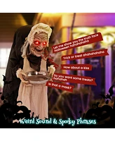 Vebreda 5.2 Feet Halloween Animated Standing Greeter Old Lady with Candy Dish