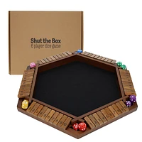 Pacific Shore Games 6 Player 14 in. Shut The Box Board Game, Walnut Stained Wood