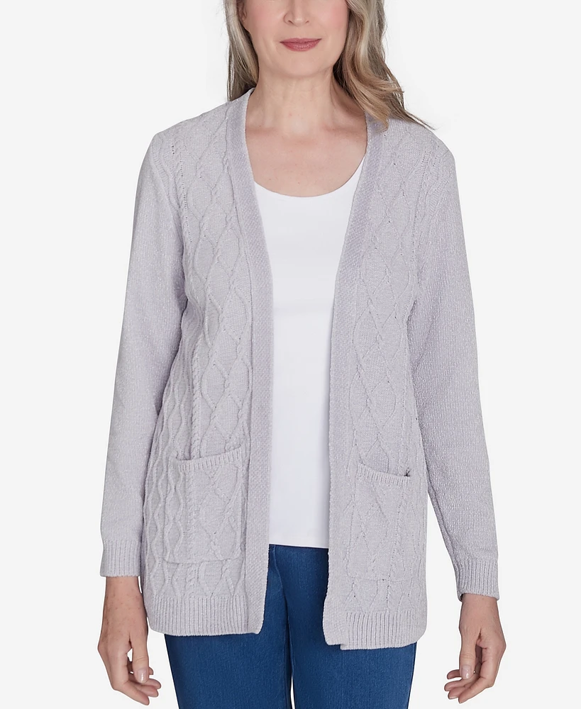 Alfred Dunner Petite Classics Chenille Cardigan Sweater with Pockets