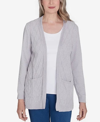 Alfred Dunner Petite Classics Chenille Cardigan Sweater with Pockets