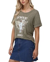 Frye Women's Stonewashed Rolled Cuff Logo Graphic T-Shirt