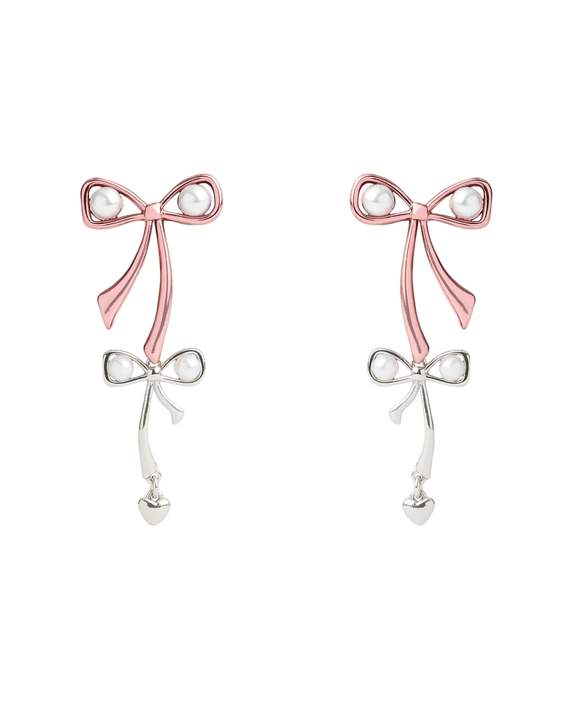 Coach Faux Cultivated Pearl Signature Bowtique Double Drop Earrings