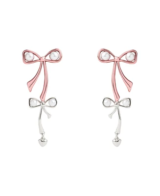 Coach Faux Cultivated Pearl Signature Bowtique Double Drop Earrings