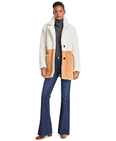 French Connection Women's Faux Shearling Colorblocked Teddy Coat