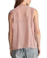 Lucky Brand Women's Pleated Pintucked Sleeveless Blouse