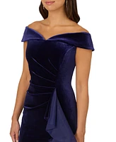 Adrianna Papell Women's Off-The-Shoulder Organza-Trim Velvet Gown