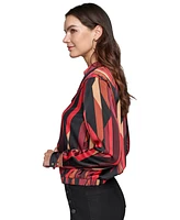 Karl Lagerfeld Paris Women's Geo-Printed Faux-Wrap Satin Top