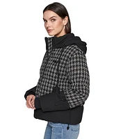 Karl Lagefeld Paris Women's Houndstooth Hooded Puffer Jacket