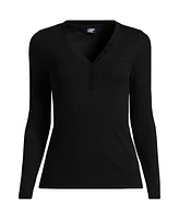 Lands' End Women's Drapey Rib Skimming Long Sleeve Henley T-Shirt