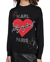 Karl Lagerfeld Paris Women's Embellished Heart Graphic Sweater, Regular & Petite