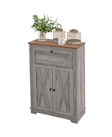 Homcom Farmhouse Storage Cabinet with Drawer and Doors, Light Gray