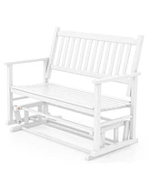 Givimo 2 Seats Outdoor Glider Bench with Armrests and Slatted Seat-White