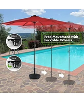 Givimo 50 Lbs Patio Wicker Style Resin Umbrella Base Stand Heavy Duty with Wheels