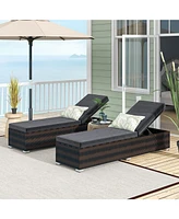Givimo Patio Wicker Lounge Chair with 4-level Backrest and Long Seat Cushion-Brown